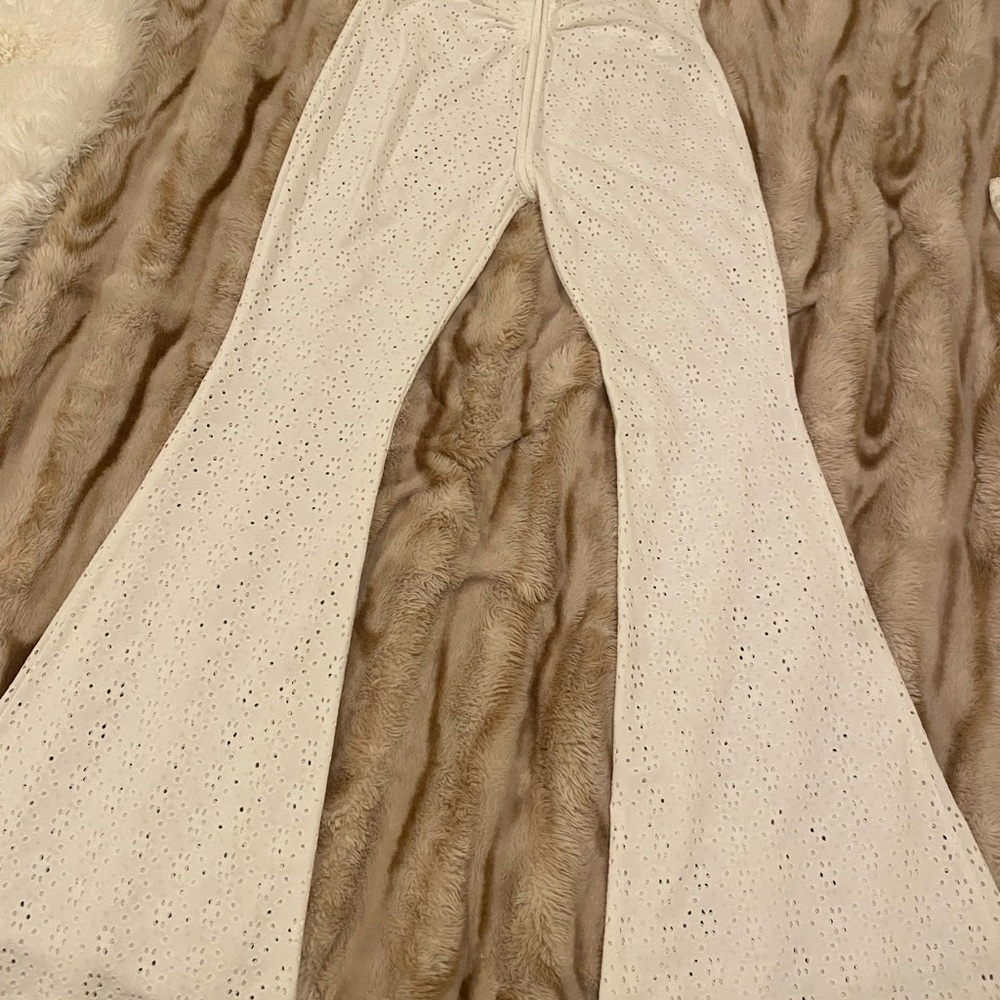 White Eyelet Flare Pants cover up beach wear new L